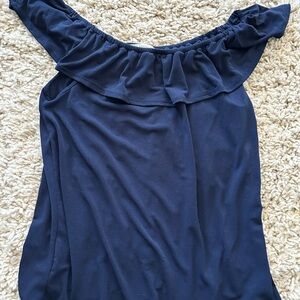 [M] NWOT Green Envelope Navy Blue Off-Shoulder Women's Top